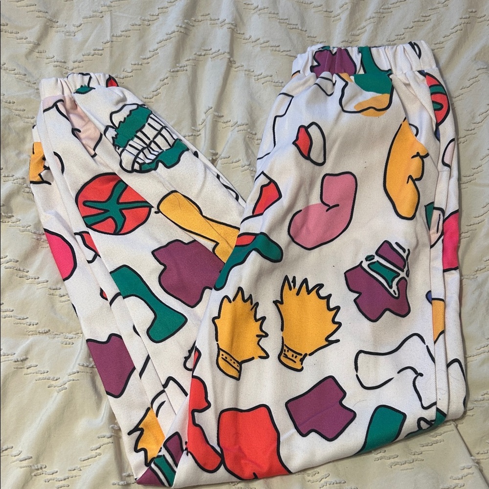 90’s Style Colorful Printed Joggers Pants Rainbow Geometric Shapes Heavyknit